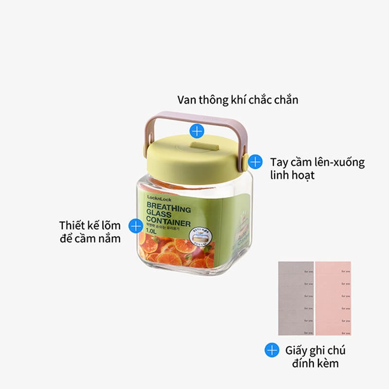Hủ thủy tinh Breathing Canister 1L, d&ugrave;ng l&ecirc;n men thực phẩm - LocknLock - LNG551 image number null